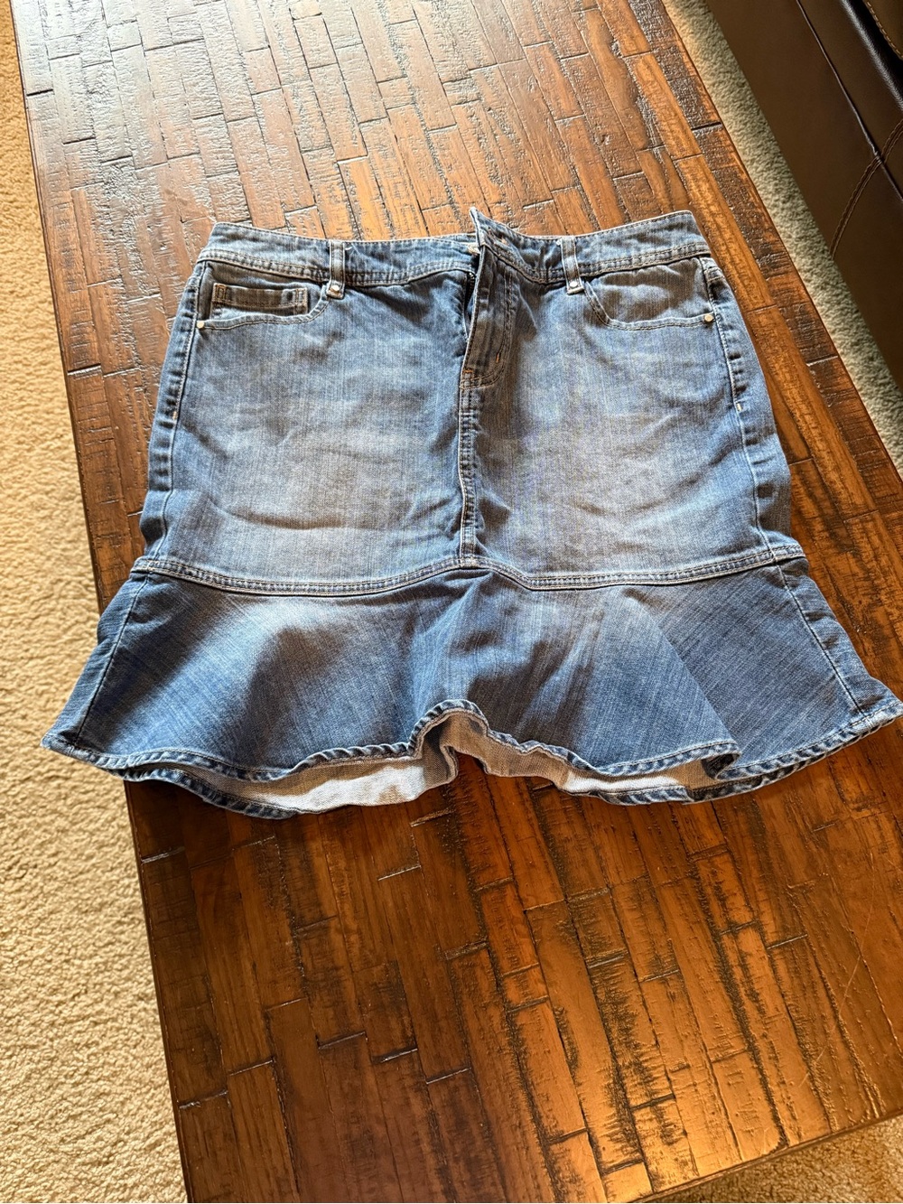 White House Black Market Denim Ruffle-Hem Skirt - Light Blue